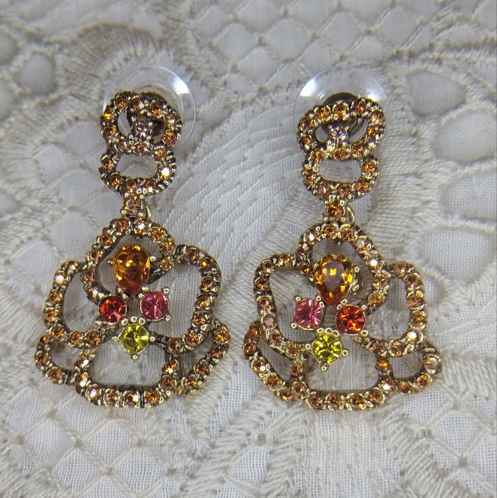 Joan Rivers Perfect Pave Rose Dangle Earrings Secure Lock Back Closure Thailand
